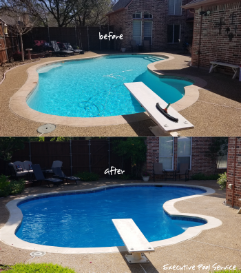 before and after image of pool replaster in McKinney, Texas by Executive Pool Service